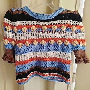 Zara Multicolor Knitted Crocheted Sweater